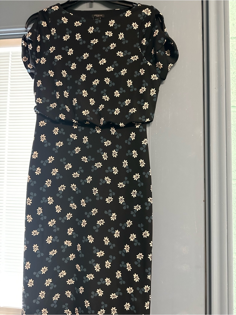 Ann Taylor Black Floral Midi Dress